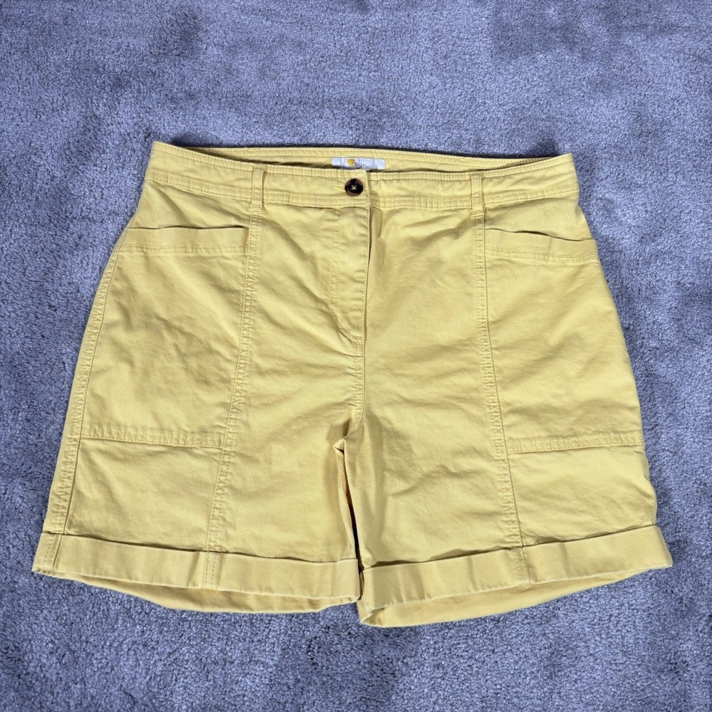Boden Shorts Womens US 12 Yellow Stretch Chino High Rise Cuffed Utility